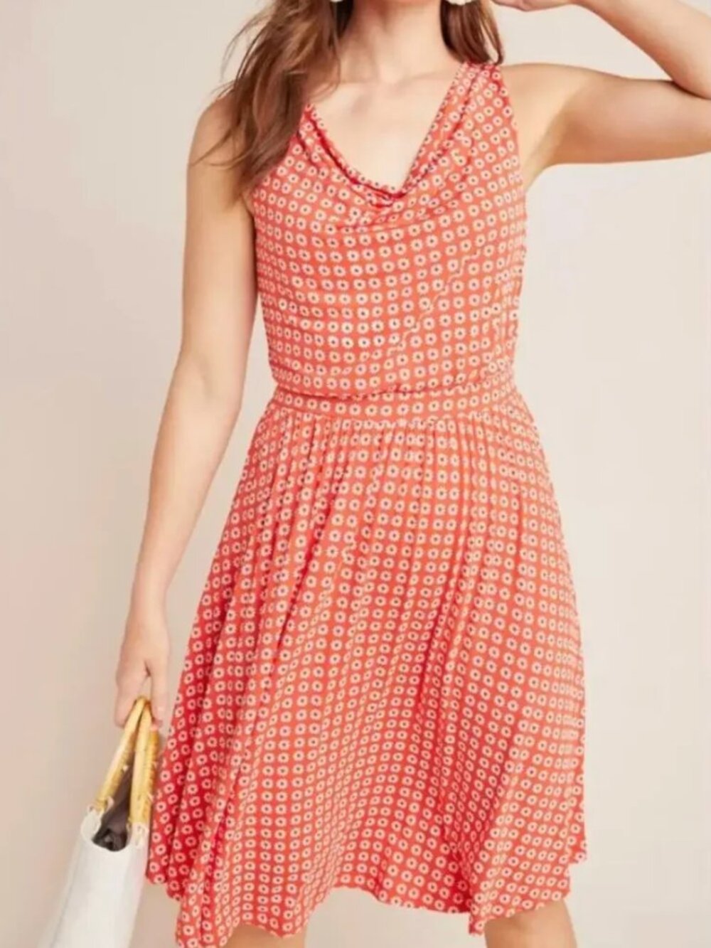 Maeve by Anthropologie Orange Daisy Floral Cowl Neck Jersey Dress S